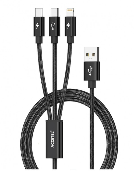 Cable de Carga 3in1 (Lightning + Dual USB-C) 3.6A (1.2M)