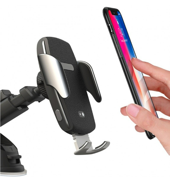 Cargador Inalámbrico de Coche Sujeción Automática Carga Rápida 10W 2in1 - Negro