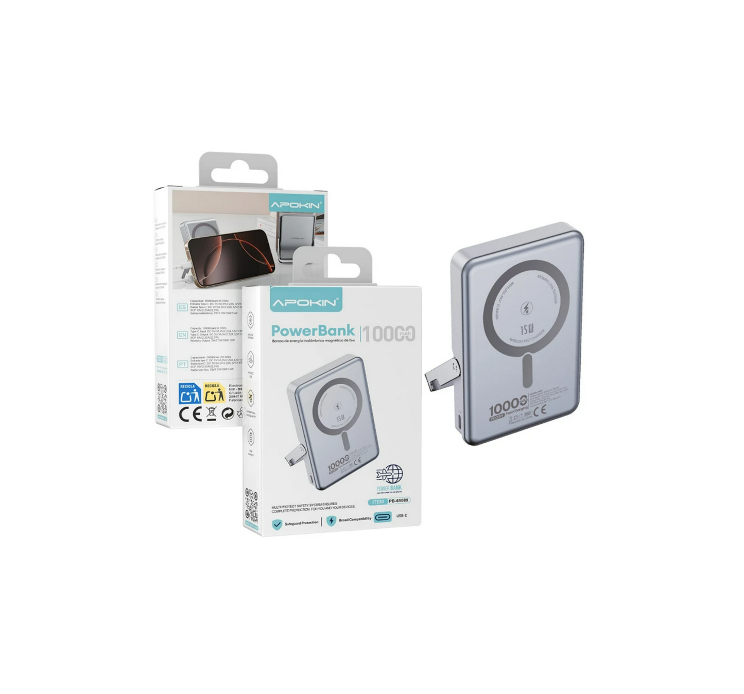 Power Bank Magsafe con Soporte 10000mHa Plata
