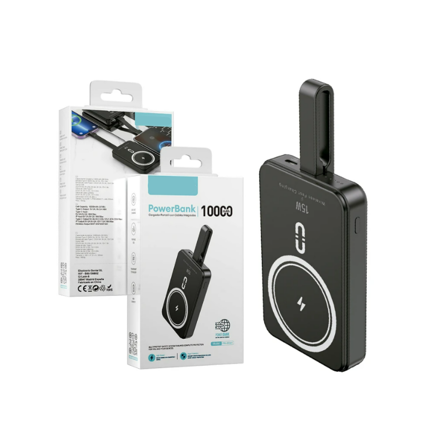 Power Bank Inalámbrico 10000mHa Cable Lightning Negro