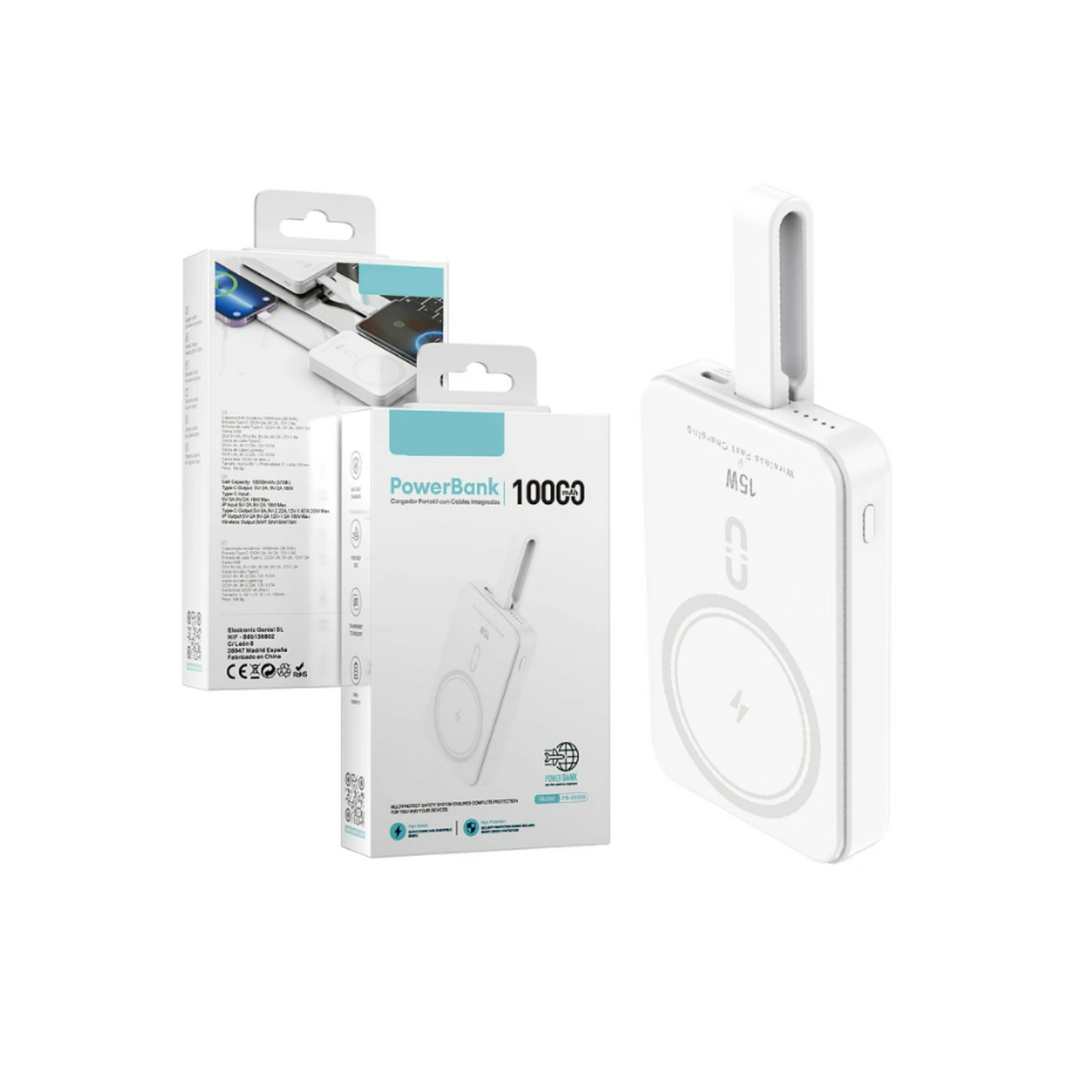 Power Bank Inalámbrico 10000mHa Cable Lightning Blanco