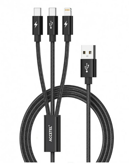 Cable de Carga 3in1 (Lightning + Dual USB-C) 3.6A (1.2M)