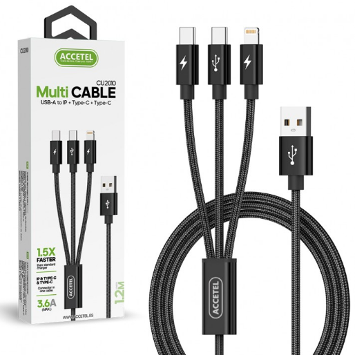 Cable de Carga 3in1 (Lightning + Dual USB-C) 3.6A (1.2M)