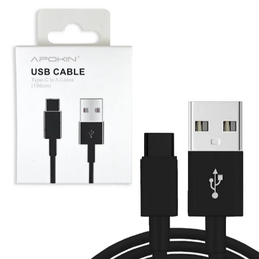 Cables Tipo-C Negro 1 Metro Apokin Caja Tipo Original
