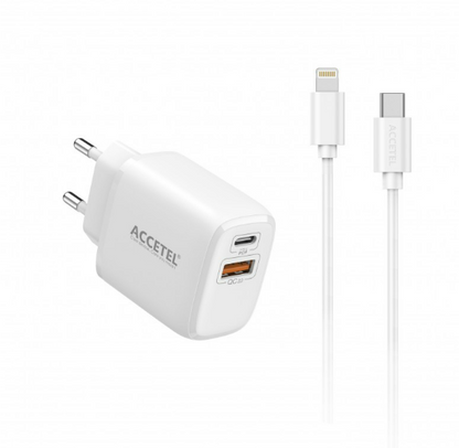 Cargador Pared Carga Rápida 25W QC/PD 3.0 - Cable USB-C a Lightning