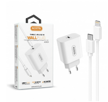 AC623 Cargador Pared Carga Rápida PD 20W - Cable USB-C a Lightning