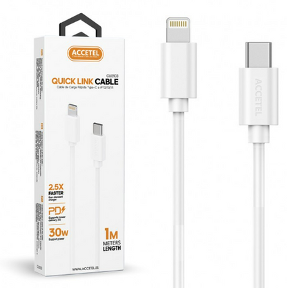 Cable Datos Carga Rápida PD 30W USB-C a Lightning Blanco (1M)