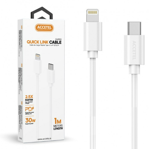 Cable Datos Carga Rápida PD 30W USB-C a Lightning Blanco (1M)