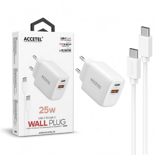 Cargador Pared Carga Rápida 25W QC/PD 3.0 - Cable USB-C a USB-C