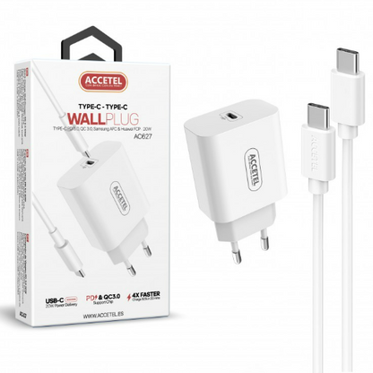 Cargador Pared Carga Rápida PD 20W - Cable USB-C a USB-C