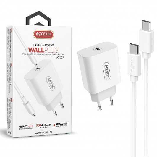 Cargador Pared Carga Rápida PD 20W - Cable USB-C a USB-C