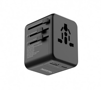 UC606B Adaptador Enchufe de Viaje Internacional con Dos Puertos USB-C y USB-A 2.4A - Negro