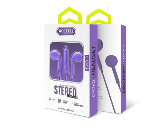 Auricular con Micrófono y Botón Multifunción - Morado