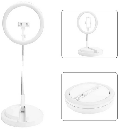 Live Beauty Anillo Blanco con 3 Tonos de luz 26cm + Base sobremesa ajustable altura máximo 168cm