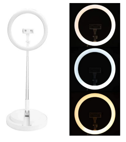 Live Beauty Anillo Blanco con 3 Tonos de luz 26cm + Base sobremesa ajustable altura máximo 168cm