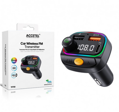 TF701 Transmisor FM Bluetooth para Coche con Carga Rápida (USB-C + 2 USB-A, 35W)
