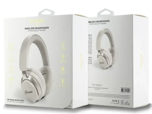 Cascos GUESS BT Beige con Cancelación de Ruido (ANC/ENC) y Logo Metálico