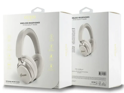 Cascos GUESS BT Beige con Cancelación de Ruido (ANC/ENC) y Logo Metálico