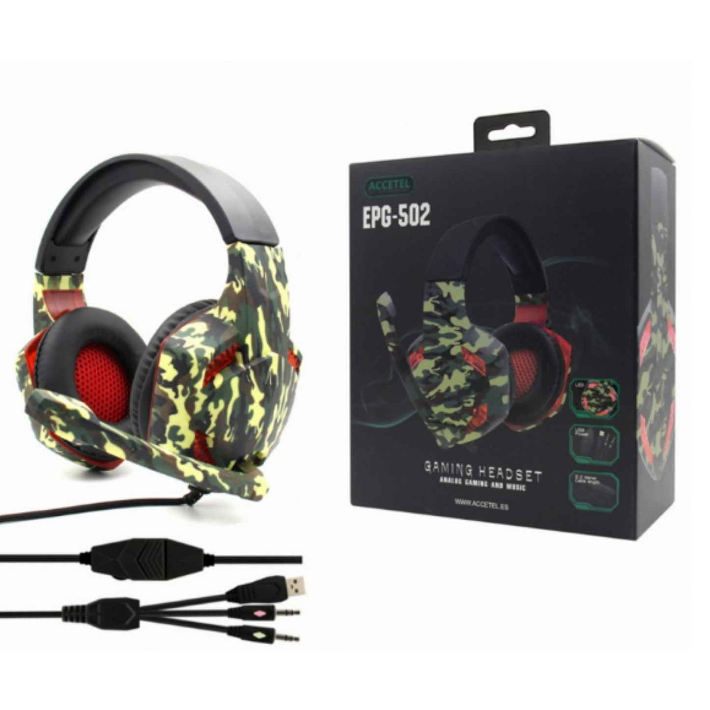 Auricular Casco Gaming LED - Militar Verde